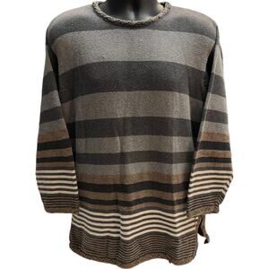 Vintage Jeanne Pierre Striped Knit Sweater Large Hong Kong Wool Blend Earth Tone